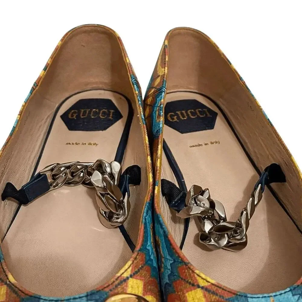 Gucci Liberty Horsebit GG Logo Ballet Flat Chain Strap Canvas Multicolor EU 37.5